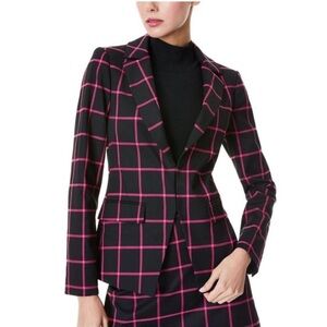 Alice + Olivia Mya Black and Pink Plaid Blazer. Size 4. New with tags.